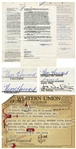 Two 1959 Contracts: (1) Signed by Moe Howard for Stooges Appearance in Commercial (With Telegram & Letter); (2) Signed by Moe Howard (Three Times), Larry Fine & Joe DeRita for TV Special -- Very Good